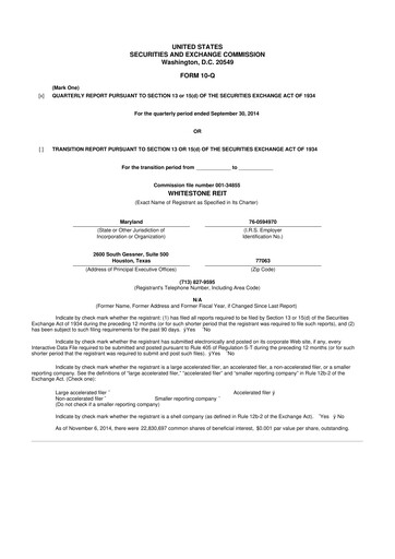 Thumbnail Whitestone REIT 10-Q Quarterly Report FY2014 