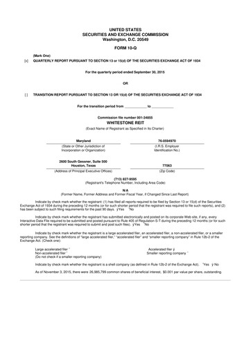Thumbnail Whitestone REIT 10-Q Quarterly Report FY2015 