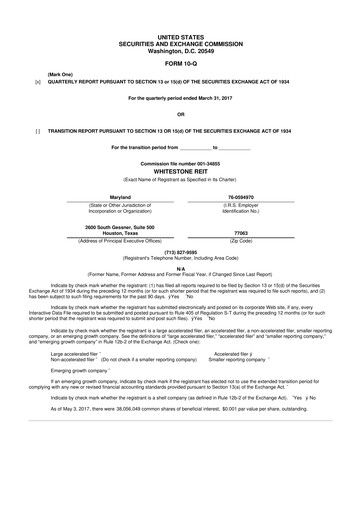 Thumbnail Whitestone REIT 10-Q Quarterly Report FY2017 