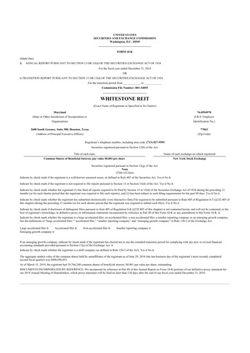 Thumbnail Whitestone REIT 10-K Annual Report 2018