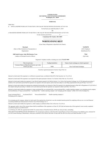 Thumbnail Whitestone REIT 10-K Annual Report 2019