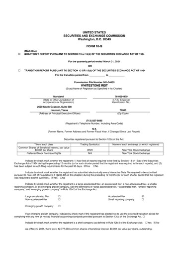 Thumbnail Whitestone REIT 10-Q Quarterly Report FY2021 