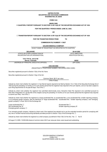 Thumbnail Golden Minerals
 10-Q Quarterly Report FY2025 