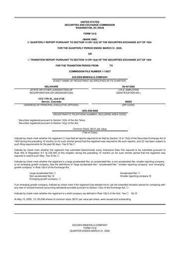 Thumbnail Golden Minerals
 10-Q Quarterly Report FY 