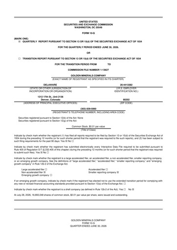 Miniature Golden Minerals
 10-Q Rapport trimestriel 2026 