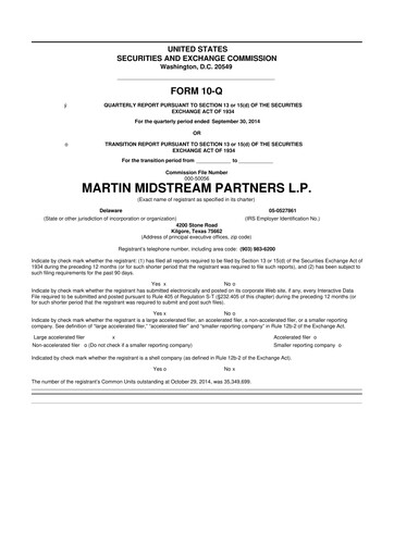 Thumbnail Martin Midstream Partners 10-Q Quarterly Report FY2014 