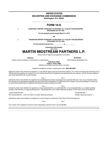 Thumbnail Martin Midstream Partners 10-Q Quarterly Report FY2015 