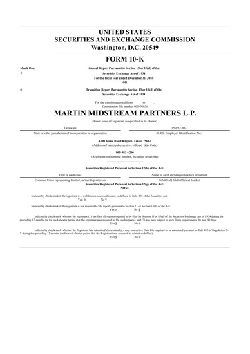 Thumbnail Martin Midstream Partners 10-K Annual Report 2018