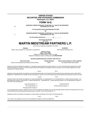 Thumbnail Martin Midstream Partners 10-Q Quarterly Report FY2020 