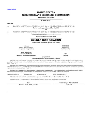 Thumbnail TD Synnex 10-Q Quarterly Report FY2013 
