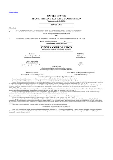 Thumbnail TD Synnex 10-K Annual Report 2014