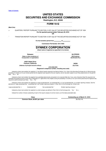 Thumbnail TD Synnex 10-Q Quarterly Report FY2016 