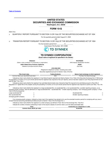 Thumbnail TD Synnex 10-Q Quarterly Report FY2022 
