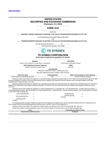 Thumbnail TD Synnex 10-Q Quarterly Report FY2024 