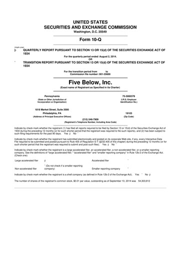 Thumbnail Five Below
 10-Q Quarterly Report FY2014 