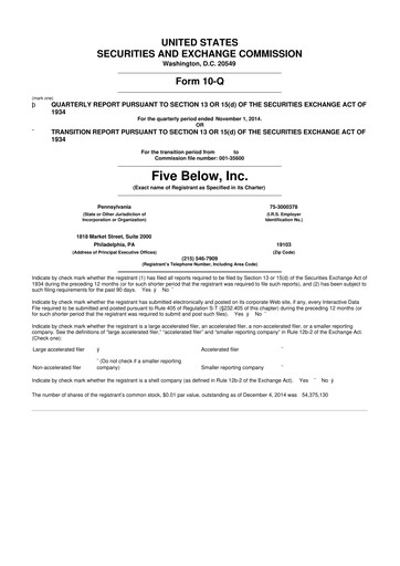 Thumbnail Five Below
 10-Q Quarterly Report FY2014 