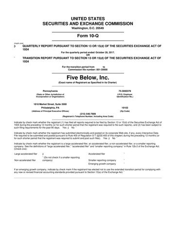 Thumbnail Five Below
 10-Q Quarterly Report FY2017 