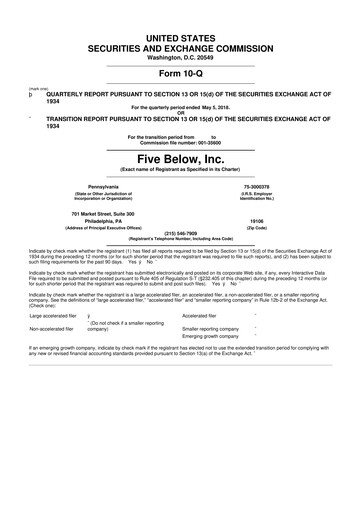 Thumbnail Five Below
 10-Q Quarterly Report FY2018 