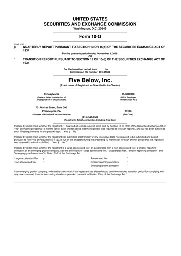 Thumbnail Five Below
 10-Q Quarterly Report FY2018 