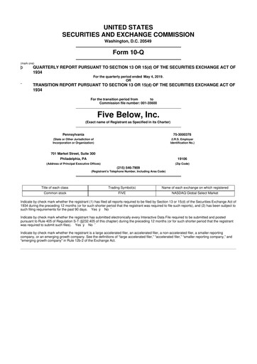 Thumbnail Five Below
 10-Q Quarterly Report FY2019 