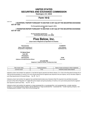 Thumbnail Five Below
 10-Q Quarterly Report FY2019 