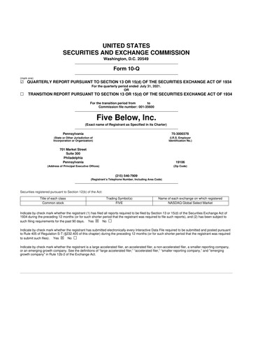 Thumbnail Five Below
 10-Q Quarterly Report FY2021 