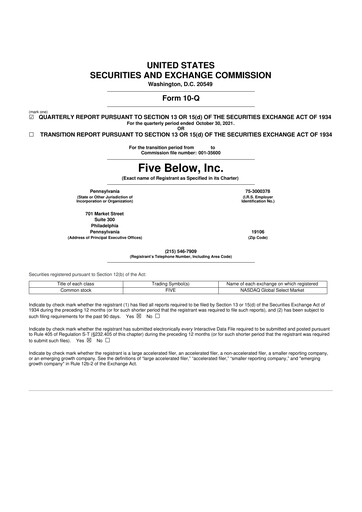 Thumbnail Five Below
 10-Q Quarterly Report FY2021 