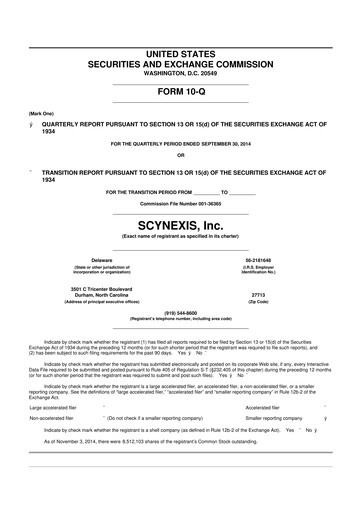 Thumbnail SCYNEXIS 10-Q Quarterly Report FY 