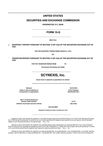 Thumbnail SCYNEXIS 10-Q Quarterly Report FY 