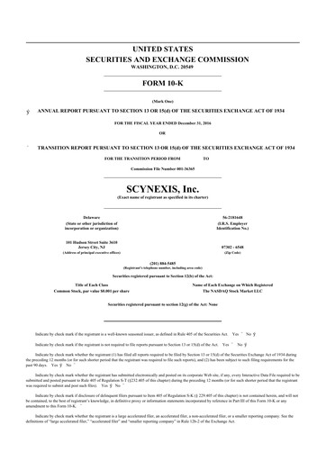 Thumbnail SCYNEXIS 10-K Annual Report 2016