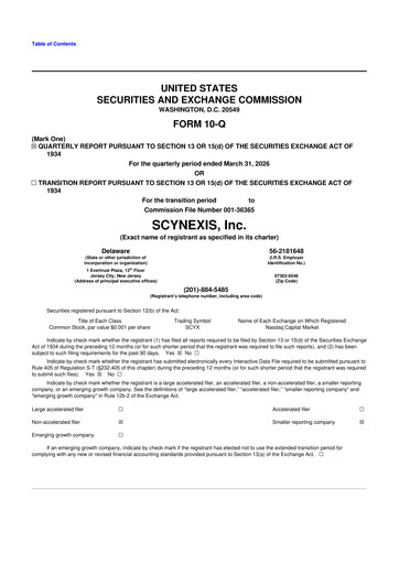 Vorschaubild SCYNEXIS 10-Q Quartalsbericht  