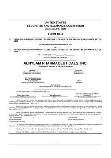 Thumbnail Alnylam Pharmaceuticals
 10-Q Quarterly Report FY2020 