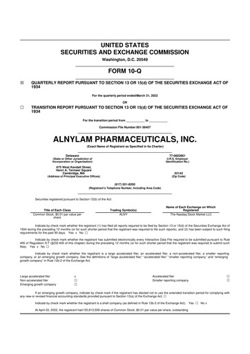 Thumbnail Alnylam Pharmaceuticals
 10-Q Quarterly Report FY2022 