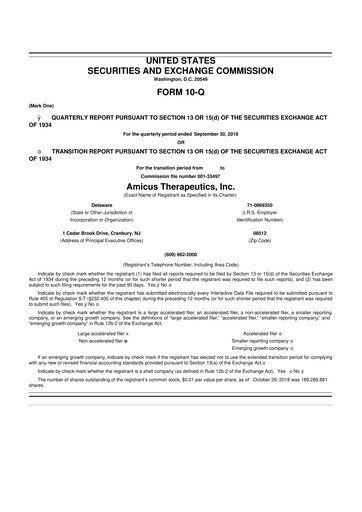 Thumbnail Amicus Therapeutics
 10-Q Quarterly Report FY2018 