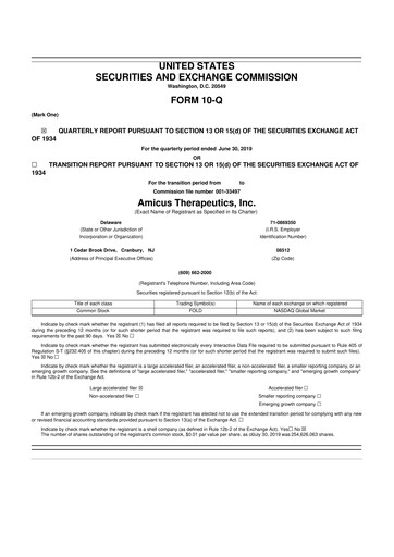 Thumbnail Amicus Therapeutics
 10-Q Quarterly Report FY2019 