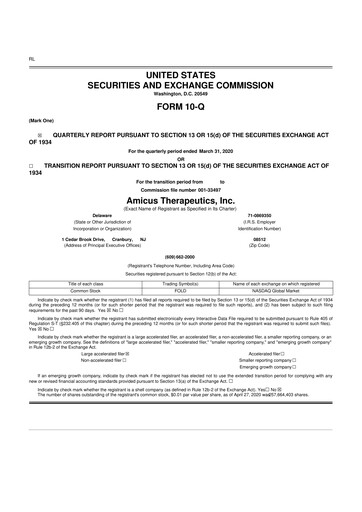 Thumbnail Amicus Therapeutics
 10-Q Quarterly Report FY2020 