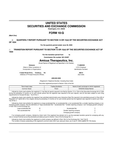 Thumbnail Amicus Therapeutics
 10-Q Quarterly Report FY2020 