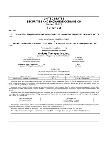 Thumbnail Amicus Therapeutics
 10-Q Quarterly Report FY2022 