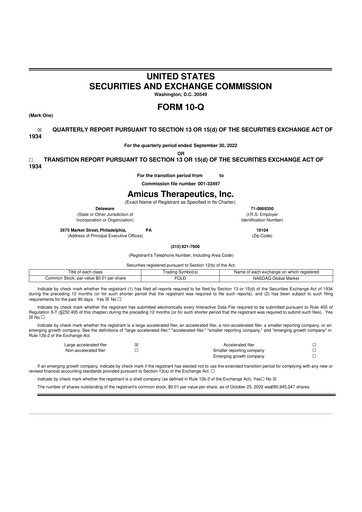 Thumbnail Amicus Therapeutics
 10-Q Quarterly Report FY2022 