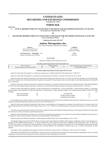Miniature Amicus Therapeutics
 10-K Rapport annuel 2022