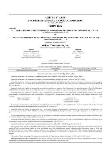 Miniature Amicus Therapeutics
 10-K Rapport annuel 2024