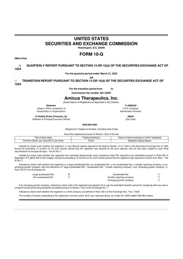 Thumbnail Amicus Therapeutics
 10-Q Quarterly Report FY2025 