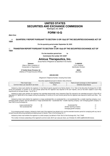 Thumbnail Amicus Therapeutics
 10-Q Quarterly Report FY2025 