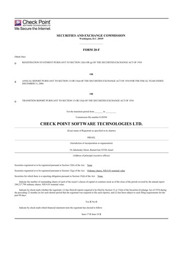 Thumbnail Check Point Software 20-F Annual Report 