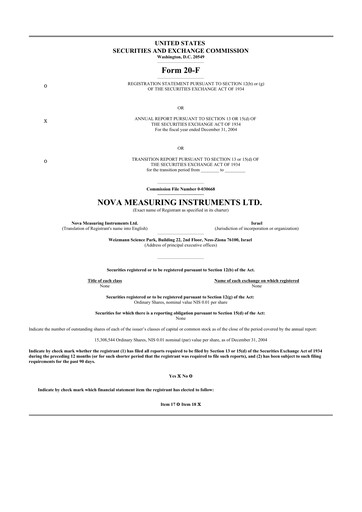 Thumbnail Nova Ltd.
 20-F Annual Report 