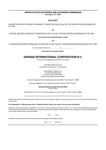 Vorschaubild Sapiens International Corporation 20-F Jahresbericht 