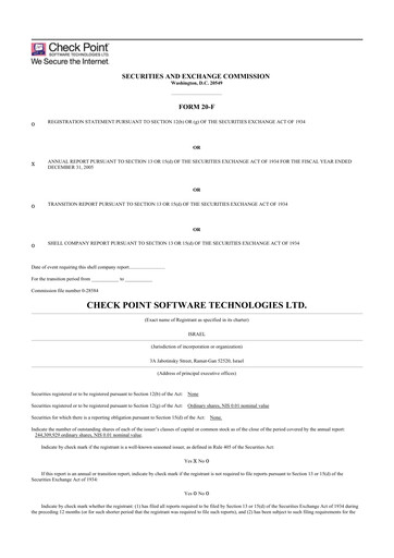 Thumbnail Check Point Software 20-F Annual Report 