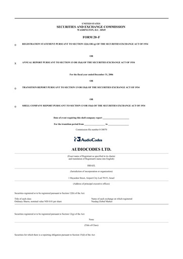 Thumbnail AudioCodes 20-F Annual Report 