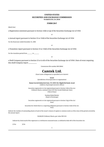 Thumbnail Camtek 20-F Annual Report 