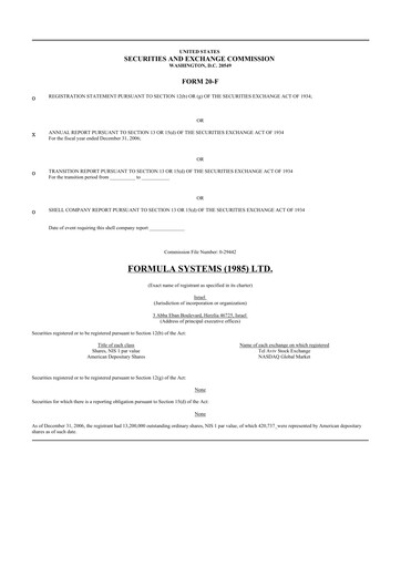 Thumbnail Formula Systems
 20-F Annual Report 